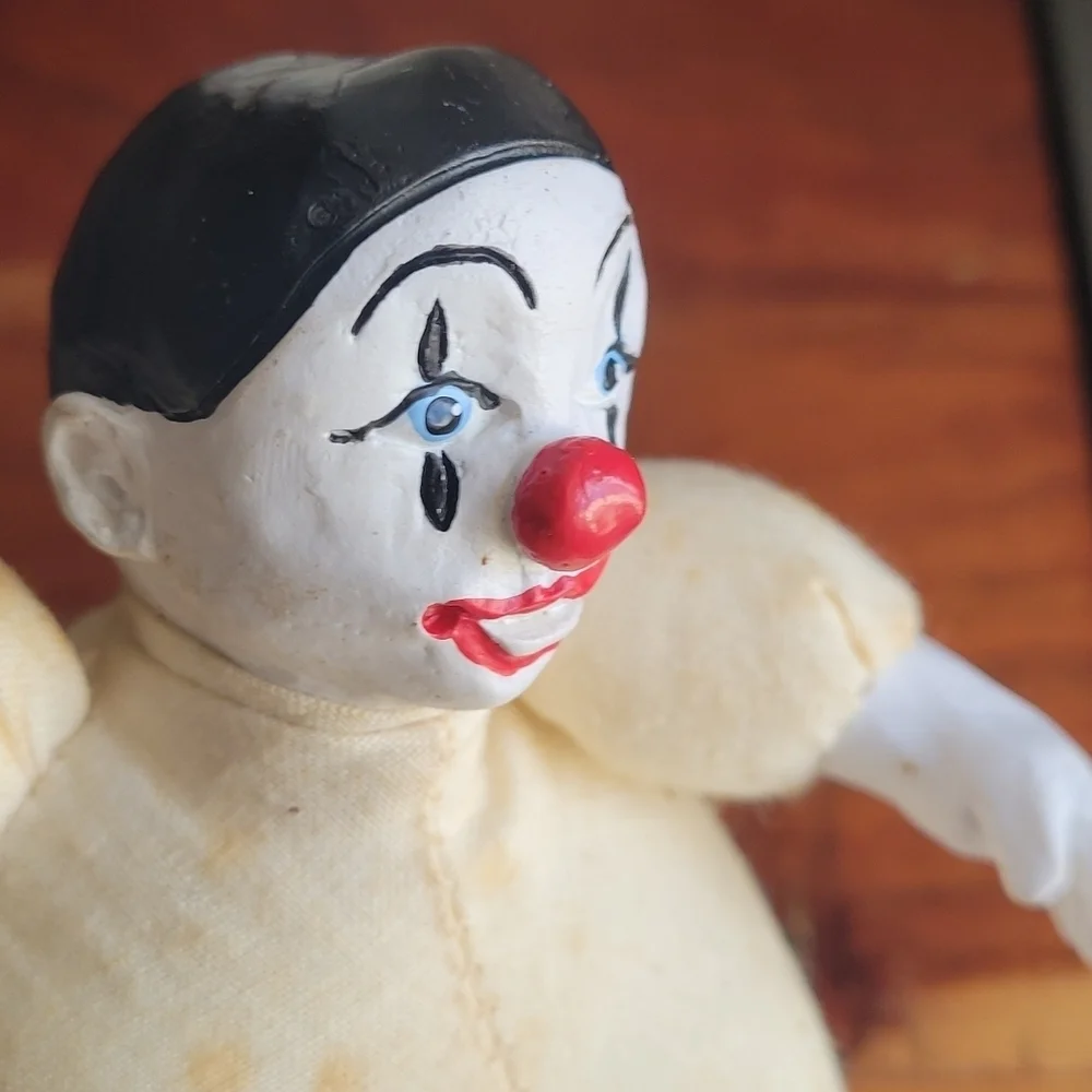 Set of 2 Vintage Porcelain Clowns Head, Hands, Feet Porcelain Hat Stuffed Body